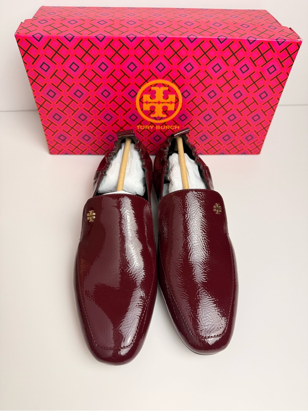 Tory‎ Burch Kira 20mm Elastic Loafer Softy Naplak Patent Royal Burgundy Size 8.5 - Picture 5 of 11